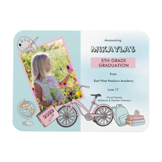 Cute Elementary Photo Rosa Blue Studenten Magnet (Horisontell)