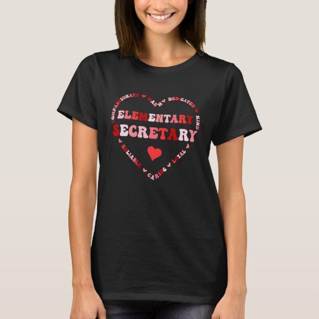 Cute Elementary Secretary Valentines Day Heart T Shirt (Framsida)
