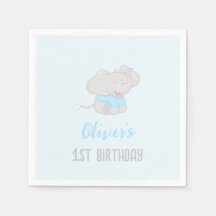 Cute Elephant 1st Birthday Blue
