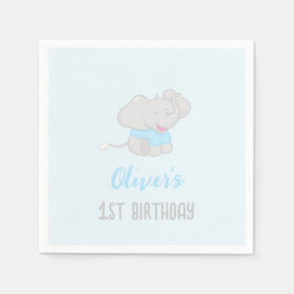 Cute Elephant 1st Birthday Blue Pappersservett