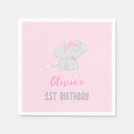 Cute Elephant 1st Birthday Girl Pappersservett