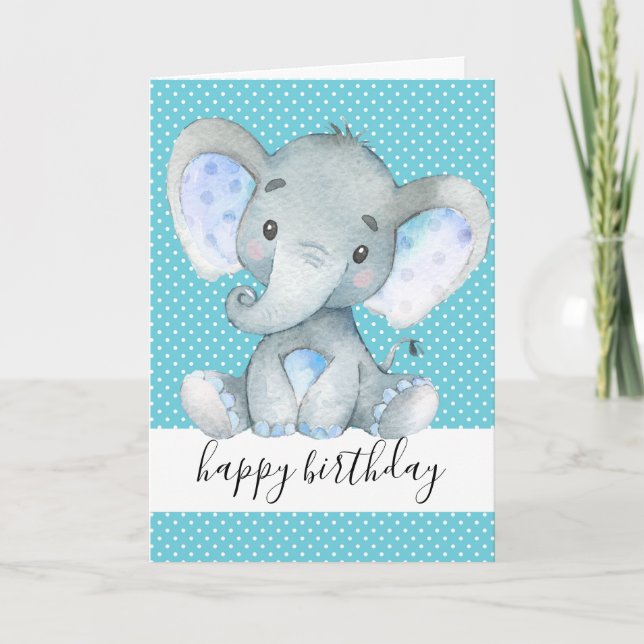 Cute Elephant 1st Birthday Pojke Polka Dot Blue Kort (Framsida)