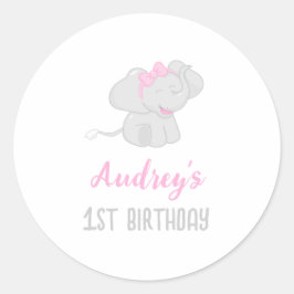 Cute Elephant 1st Birthday Runt Klistermärke