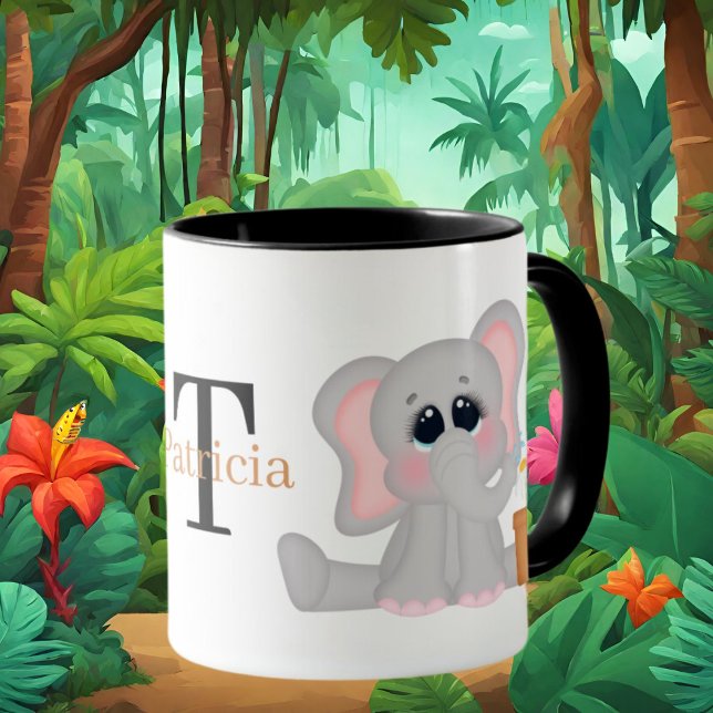 Cute elephant älskare add monogram mugg (Skapare uppladdad)