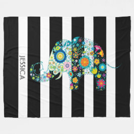 Cute Elephant and Black & White Rand Fleecefilt