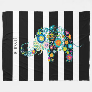 Cute Elephant and Black & White Rand Fleecefilt