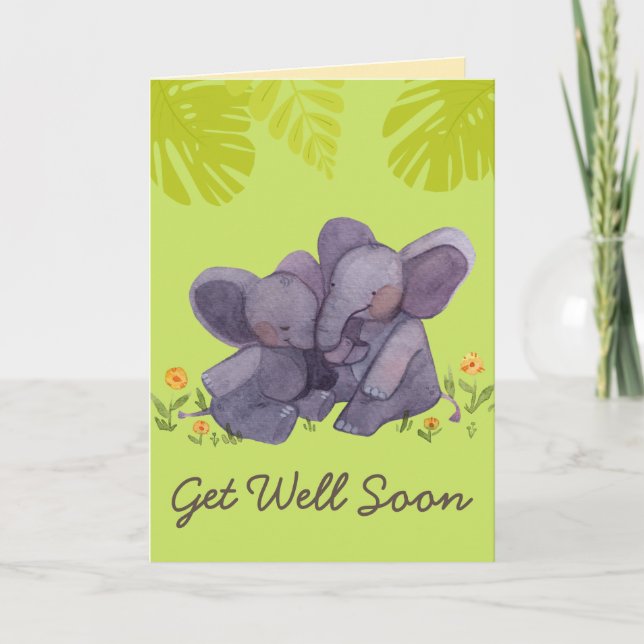 Cute Elephant and Encouragement Get well Grönt C Kort (Framsida)