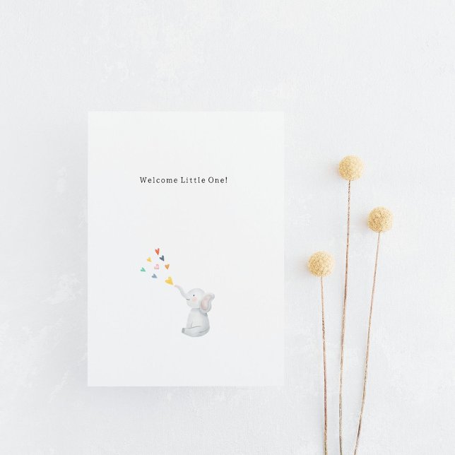 Cute Elephant And Hearts Welcome New Baby Card Vykort (Skapare uppladdad)