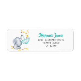Cute Elephant and Stars Baby Shower Returadress Returadress Etikett