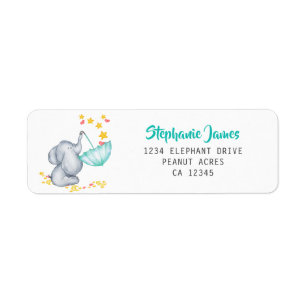 Cute Elephant and Stars Baby Shower-Returadress Returadress Etikett