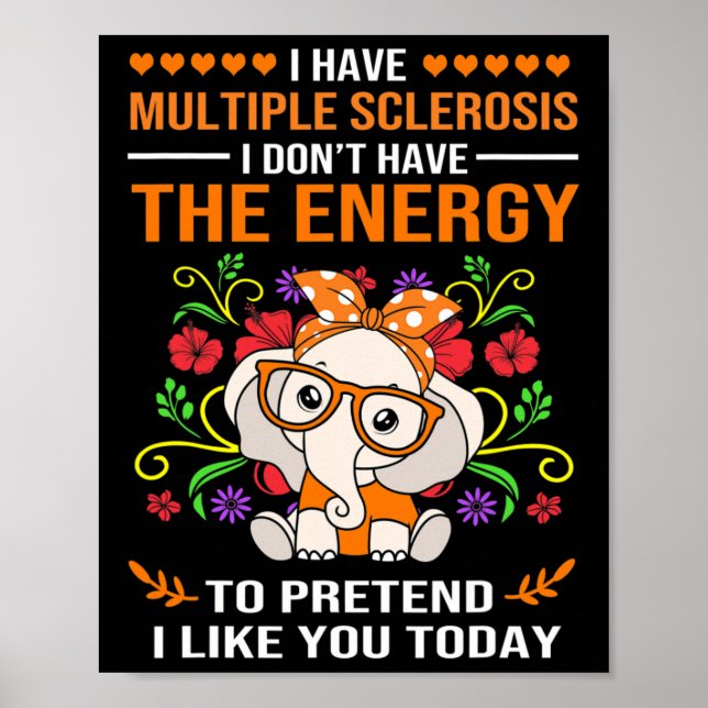 Cute Elephant Awareness Många Sclerosis Warrior Poster (Framsidan)