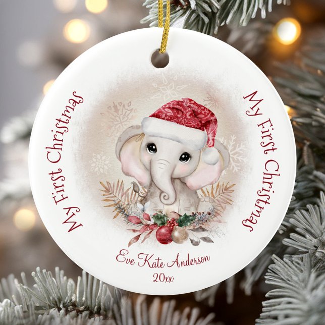 Cute Elephant Baby Första julflickan Julgransprydnad Keramik (Cute Elephant Baby First Christmas Girl Ceramic Ornament)