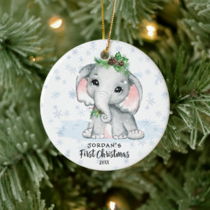 Cute Elephant Baby Första julfoto Namn Julgransprydnad Keramik