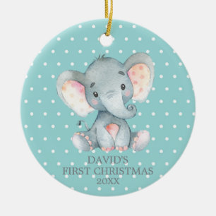 Cute Elephant Baby Första julkalk och Grått Julgransprydnad Keramik