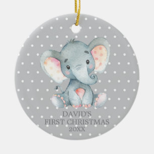 Cute Elephant Baby Grått Julgransprydnad Keramik