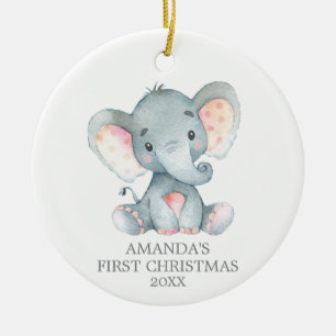 Cute Elephant Baby Grått Julgransprydnad Keramik