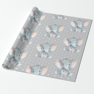 Cute Elephant Baby Grått Presentpapper