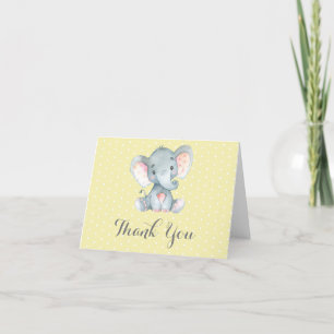 Cute Elephant Baby Gult och Grått Tack Kort