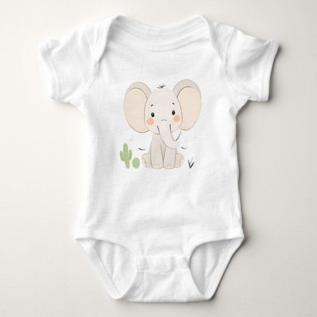 Cute Elephant Baby Jersey Bodykostym T Shirt (Framsida)