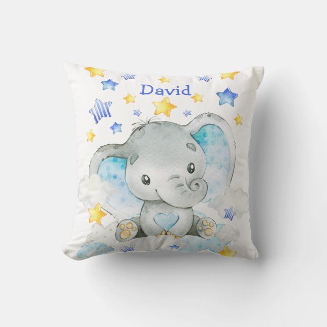 Cute Elephant Baby Namn Nursery Kudde (Framsida)