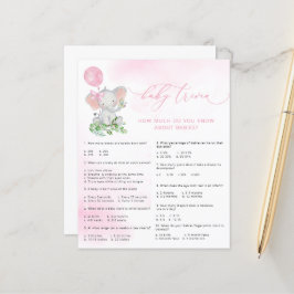 Cute Elephant Baby Shower Baby Trivia Game