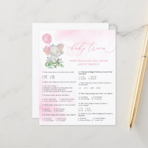 Cute Elephant Baby Shower Baby Trivia Game