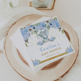 Cute Elephant Baby Shower Blue Blommigt Pappersservett