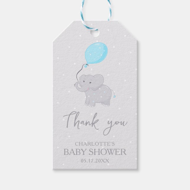 Cute Elephant Baby Shower Boy Presentetikett (Framsidan)