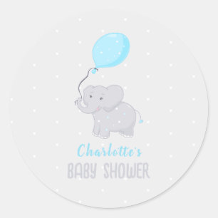 Cute Elephant Baby Shower Boy Runt Klistermärke