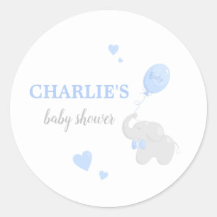 Cute Elephant Baby Shower Boy Sticker Runt Klistermärke