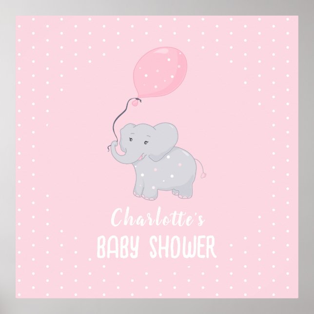 Cute Elephant Baby Shower Girl Poster (Framsidan)
