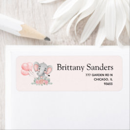 Cute Elephant Baby shower girl Returadress Etikett