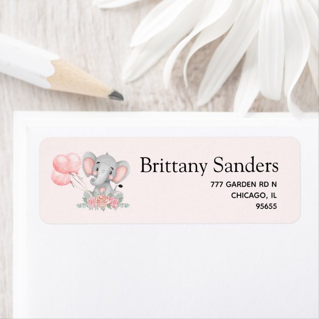 Cute Elephant Baby shower girl Returadress Etikett (Insitu)