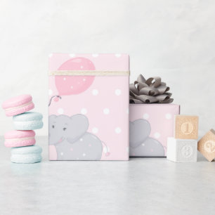 Cute Elephant Baby Shower Girl Rosa Presentpapper