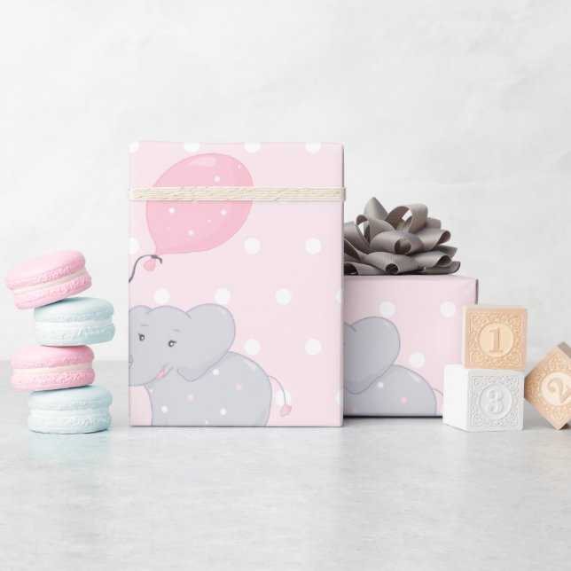 Cute Elephant Baby Shower Girl Rosa Presentpapper (Baby Shower)