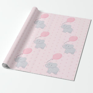 Cute Elephant Baby Shower Girl Rosa Presentpapper