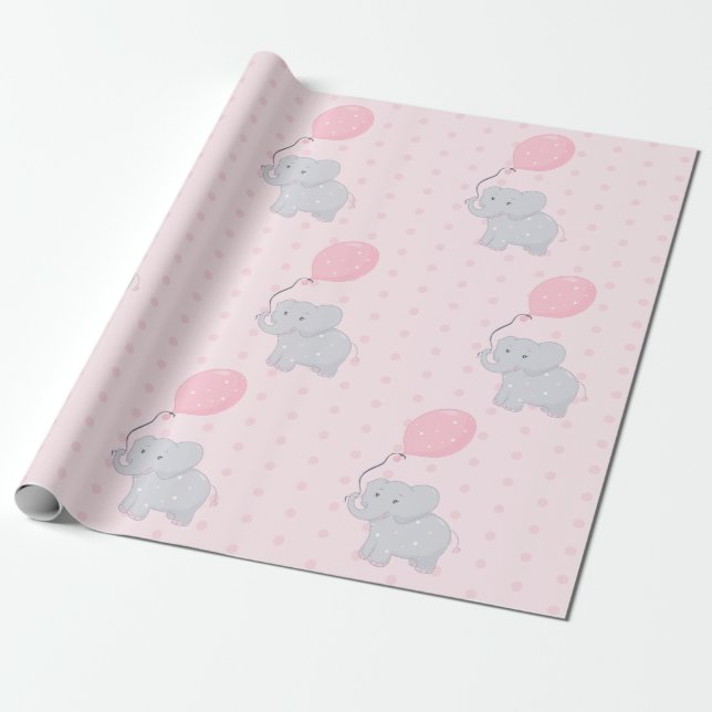Cute Elephant Baby Shower Girl Rosa Presentpapper (Utrullad)