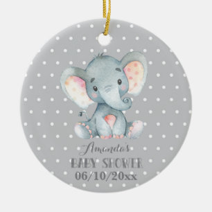 Cute Elephant Baby Shower Grått Julgransprydnad Keramik