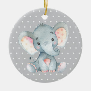 Cute Elephant Baby Shower Grått Julgransprydnad Keramik