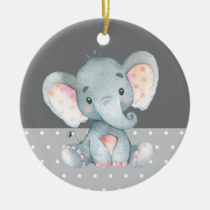 Cute Elephant Baby Shower Grått Julgransprydnad Keramik