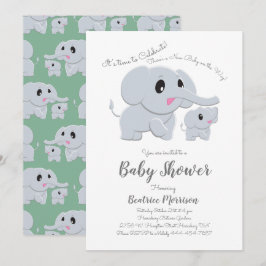Cute Elephant Baby Shower Green Gender Neutral Inbjudningar