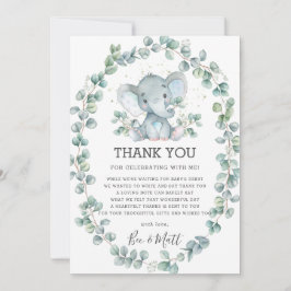 Cute Elephant Baby Shower Greenery Eucalyptus Boy Tack Kort