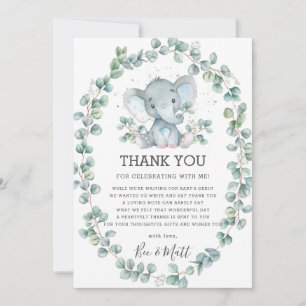 Cute Elephant Baby Shower Greenery Eucalyptus Boy Tack Kort