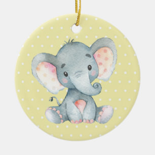 Cute Elephant Baby Shower Gult Julgransprydnad Keramik