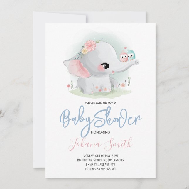 Cute Elephant Baby Shower-inbjudan Inbjudningar (Framsida)