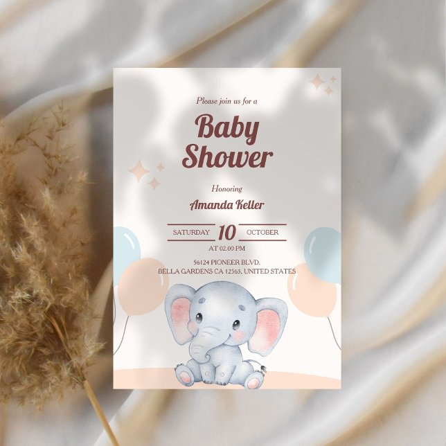 Cute Elephant Baby Shower-inbjudan Inbjudningar (Skapare uppladdad)