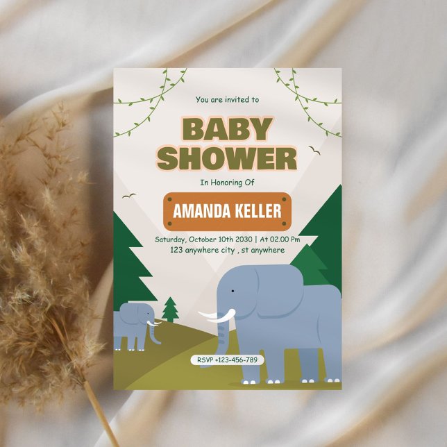 Cute Elephant Baby Shower-inbjudan Inbjudningar (Skapare uppladdad)