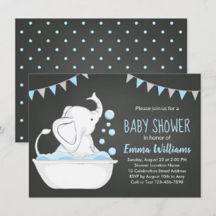 Cute Elephant Baby Shower-inbjudan till Boy Blue Inbjudningar