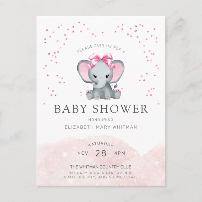 Cute Elephant Baby Shower-inbjudan Vykort (Framsida)