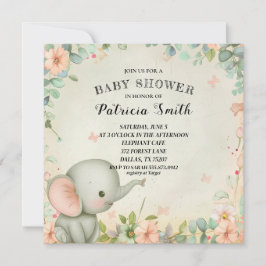 Cute Elephant Baby Shower Inbjudningar